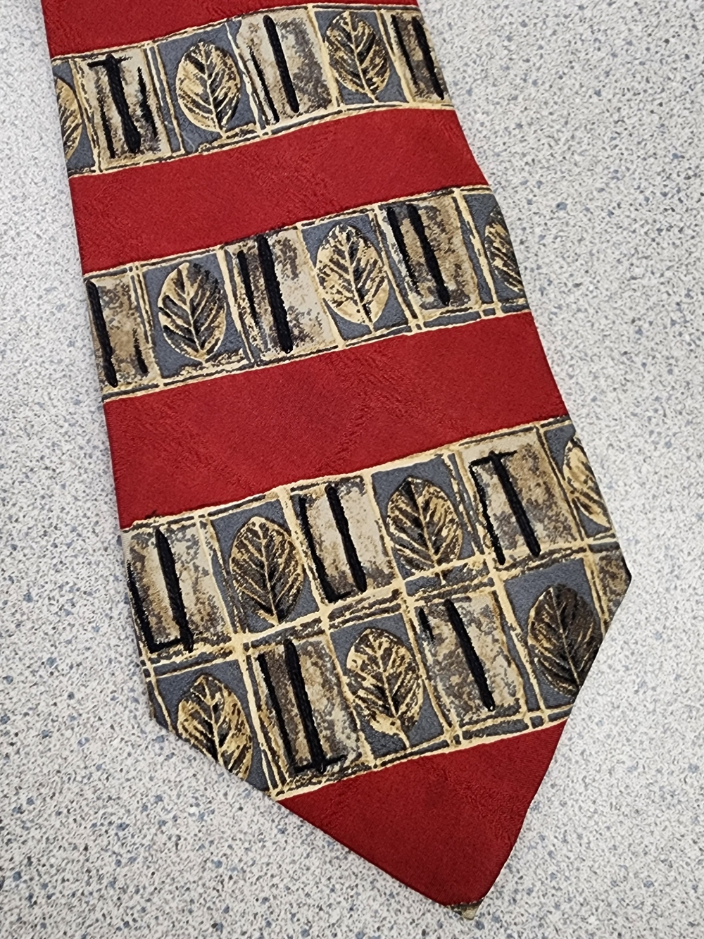 Fumagalli's for Neiman Marcus Red Gold Leaf Printed Silk Tie Spain